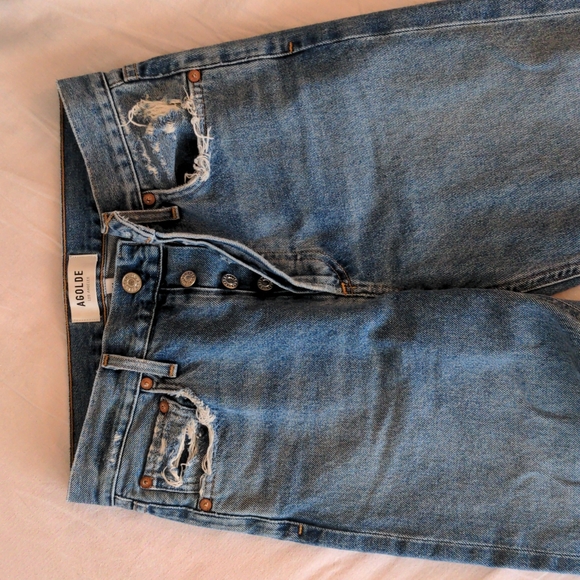 AGOLDE High Waisted Blue Ripped Jeans - Picture 2 of 13